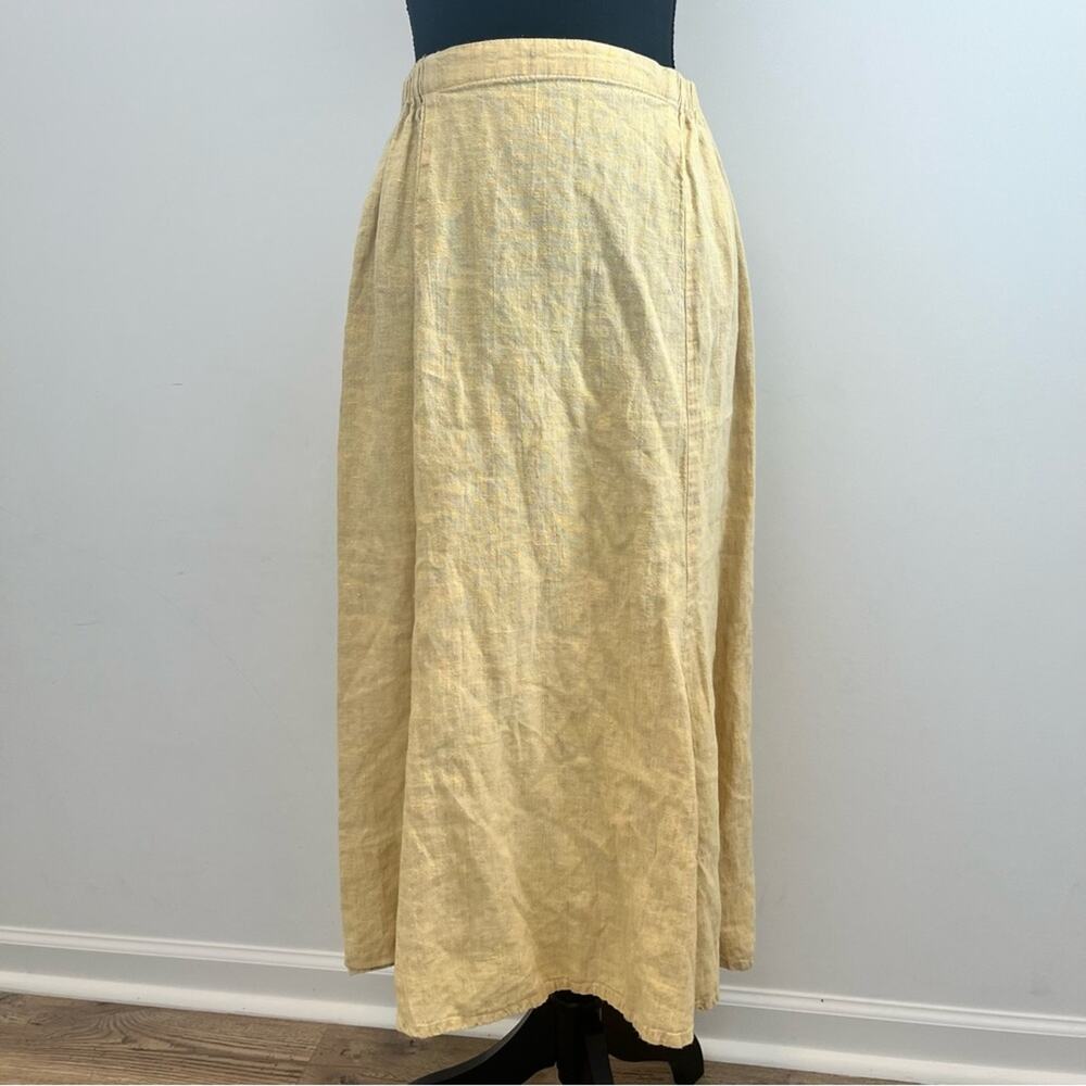 Flax Linen Butter Yellow Maxi skirt Sz S Cottagecore Coastal